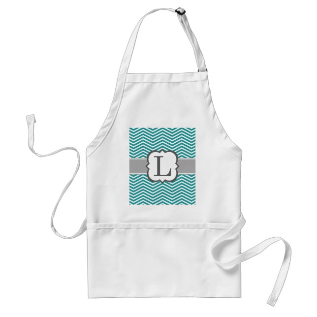 Teal White Monogram Letter L Chevron Standard Apron (Front)