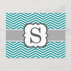 Teal White Monogram Letter S Chevron Postcard
