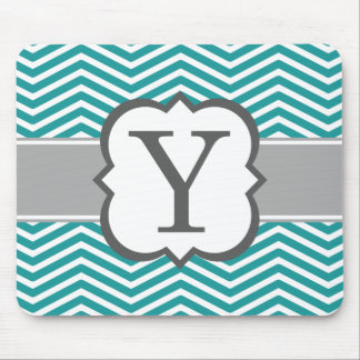 Teal White Monogram Letter Y Chevron Mouse Mat