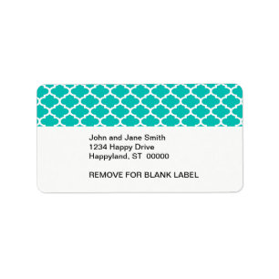 Teal White Moroccan Quatrefoil Trellis Pattern #2 Label