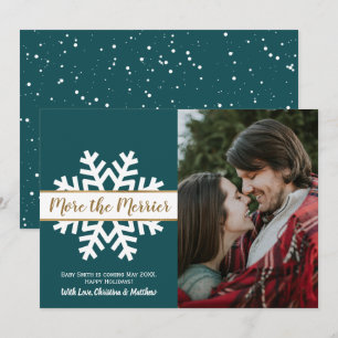 Teal White Photo Christmas Pregnancy Announcement