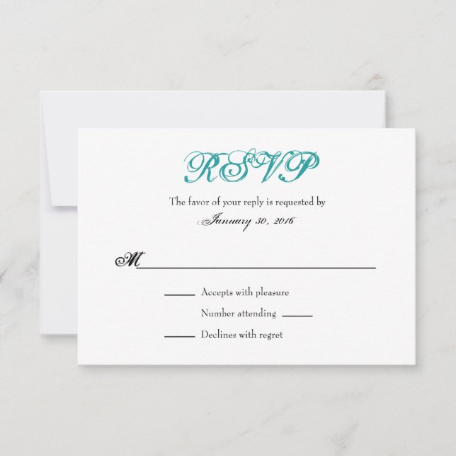 Teal White Plain Simple Wedding RSVP Cards (Front)