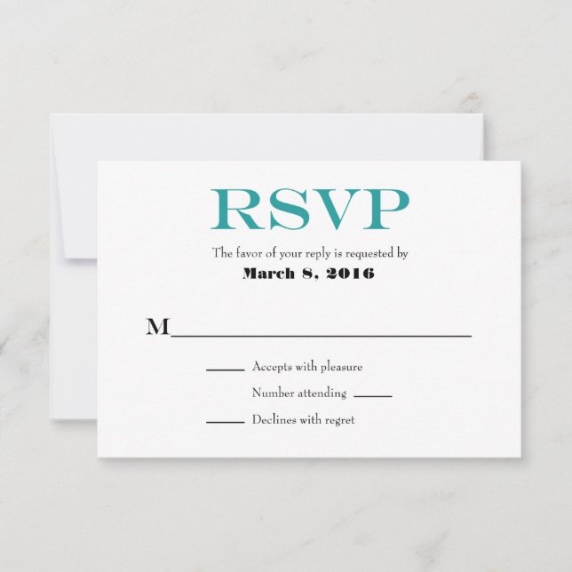 Teal White Plain Simple Wedding RSVP Cards (Front)