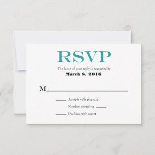 Teal White Plain Simple Wedding RSVP Cards