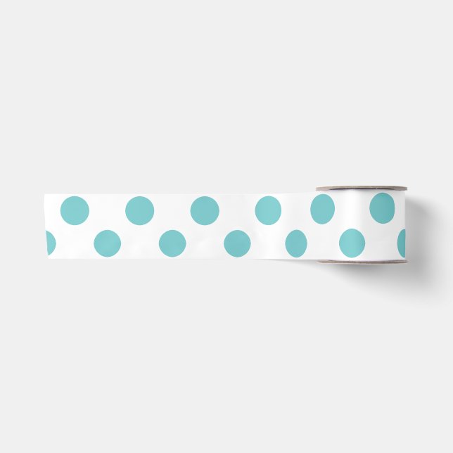 Teal White Polka Dots Pattern Satin Ribbon (Front)