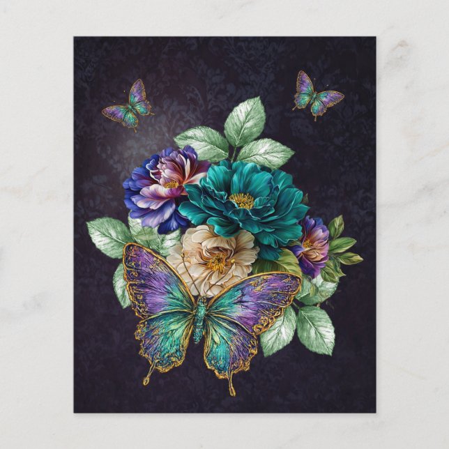 Teal White Purple Florals & Butterflies (Front)