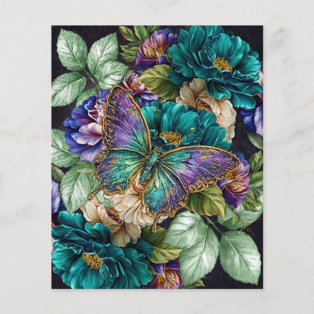 Teal White Purple Florals & Butterflies (Front)