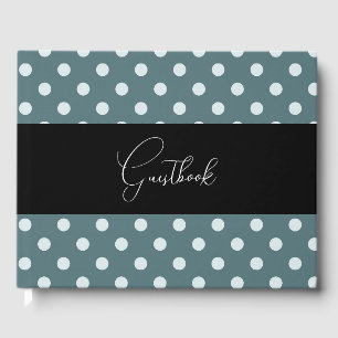 Teal & White Retro Polkadots Wedding Guest Book