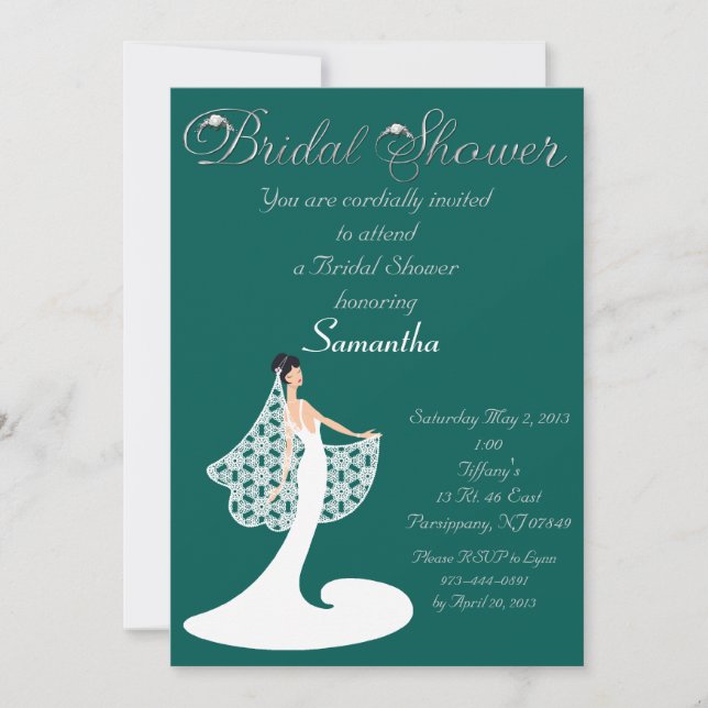 Teal & White Rose Bride Bridal Shower Invitation (Front)