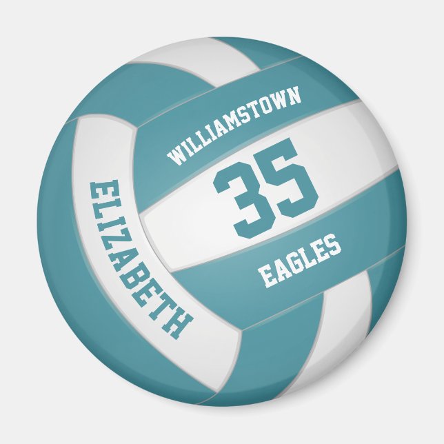 teal white school colours team name volleyball magnet (Front)