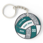 Teal, White, Silver Volleyball Keychains Your Text