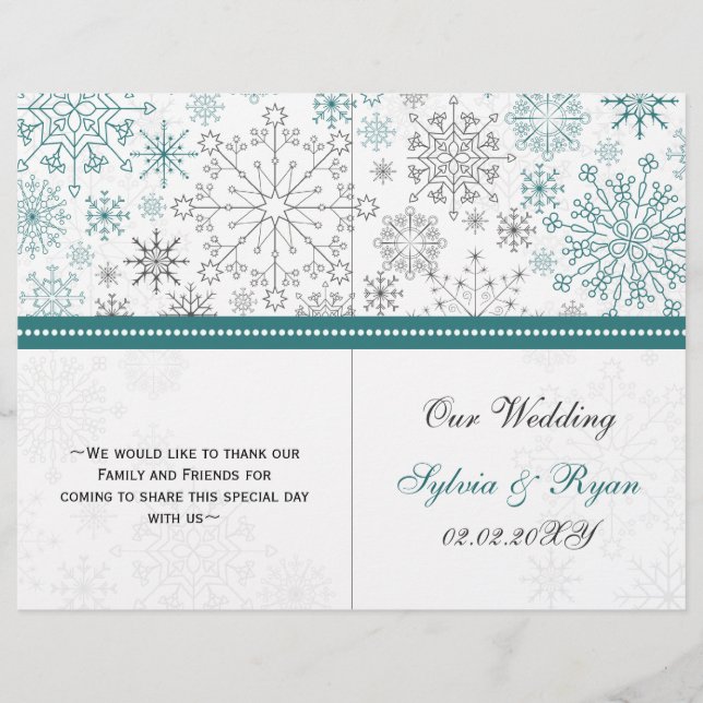 Teal White snowflakes winter wedding (Front)