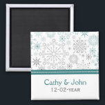 Teal White snowflakes winter wedding Magnet<br><div class="desc">Snowflakes Winter Wedding Stationery,  Matching products also available</div>
