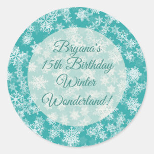 Teal & White Snowflakes Winter Wonderland Holiday Classic Round Sticker
