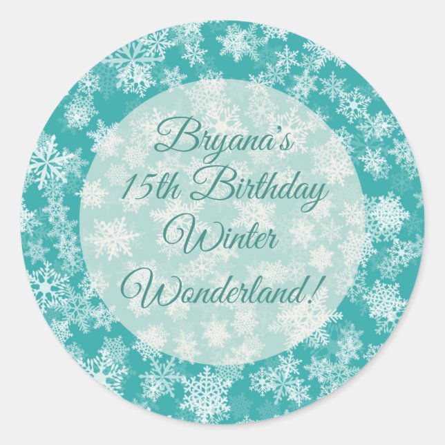 Teal & White Snowflakes Winter Wonderland Holiday Classic Round Sticker (Front)