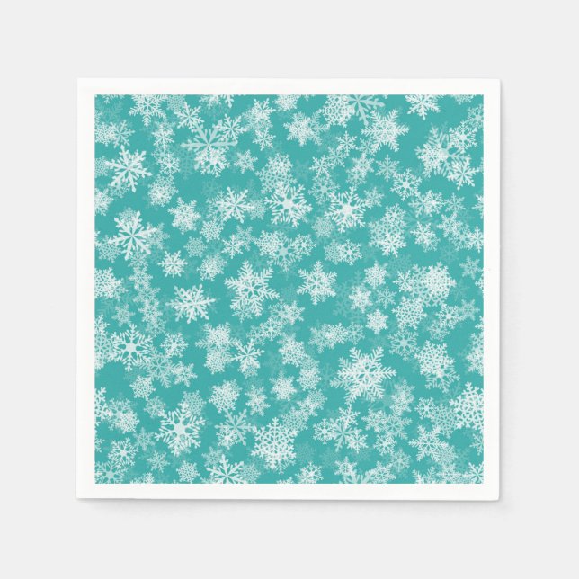 Teal & White Snowflakes Winter Wonderland Holiday Napkin (Front)