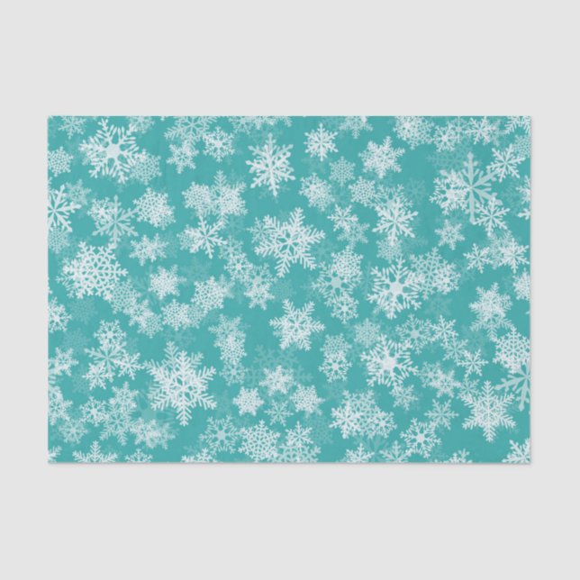 Teal & White Snowflakes Winter Wonderland Holiday Tissue Paper (Front)