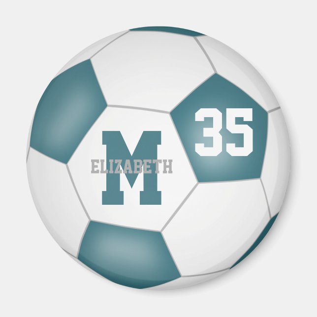 teal white soccer team colours magnet (Front)