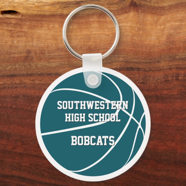 teal white sports team party favours basketball  key ring (Back)