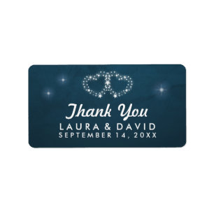 Teal & White Stars Hearts Matching Thank You Label