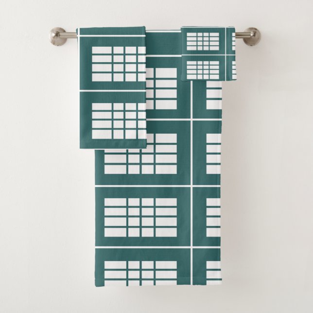 Teal White Stripes Pattern Elegant Modern Bath Towel Set (Insitu)