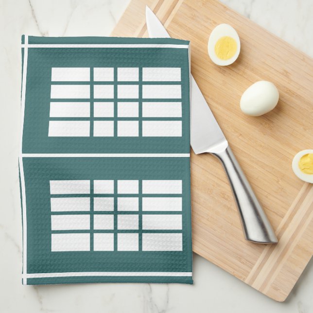 Teal White Stripes Pattern Tea Towel (Quarter Fold)