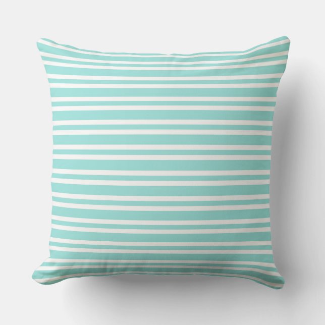 Teal White Stripes Seamless Pattern Cushion (Front)