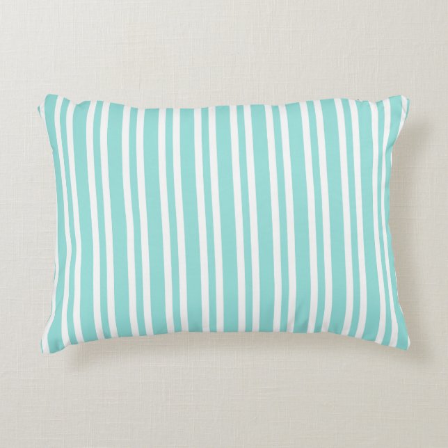Teal White Stripes Seamless Pattern Decorative Cushion (Front)