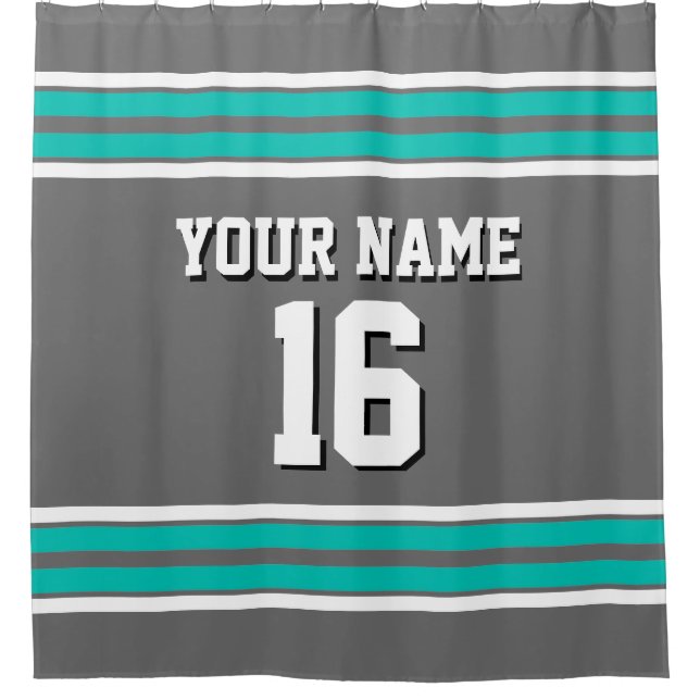 Teal White Stripes Sports Jersey Shower Curtain (Front)