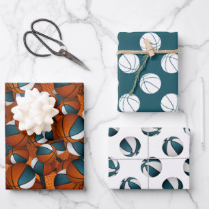 teal white team colours basketball congratulations wrapping paper sheet