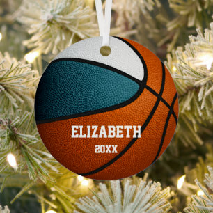 teal white team colours girls boys basketball metal tree decoration