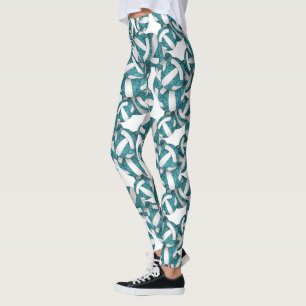 Teal white team colours girly volleyballs pattern leggings