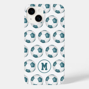 teal white team sports colours soccer balls  Case-Mate iPhone 14 case