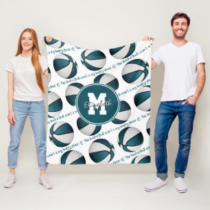 teal white The basketball court is my happy place Fleece Blanket