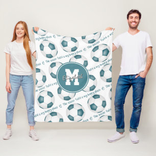 teal white The soccer field is my happy place Fleece Blanket
