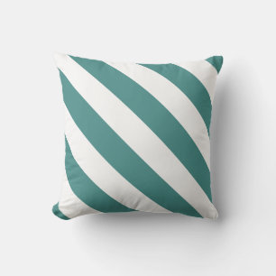 Teal & White Thick Diagonal Stripes Cushion
