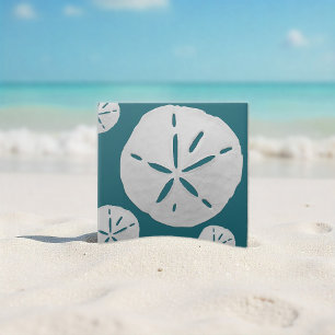Teal & White Tropical Beach Sand Dollar Tile