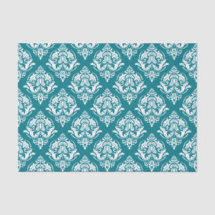Teal & White Vintage Damasks Pattern Tissue Paper