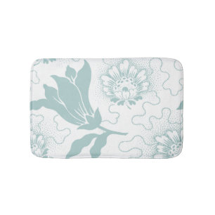 Teal White Vintage Farmhouse Style Floral Print Bath Mat