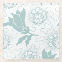Teal White Vintage Farmhouse Style Floral Print