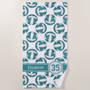 teal white volleyball sporty girls personalised beach towel