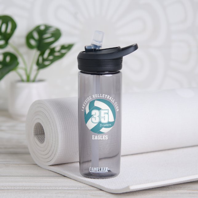 teal white volleyball team colours girls boys water bottle (Yoga)