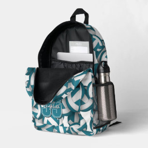 Teal white volleyballs pattern team colors  printed backpack