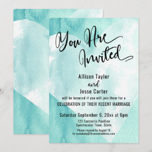 Teal White Watercolor Heart You Are Invited Invitation