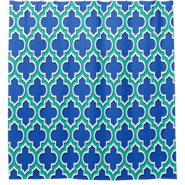 Teal White XL Moroccan #4DS Shower Curtain (Front)