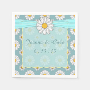 Teal White Yellow Daisy Floral Wedding Napkin
