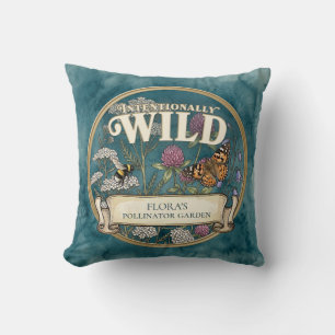 Teal Wild Pollinator Garden Throw Pillow Cushion