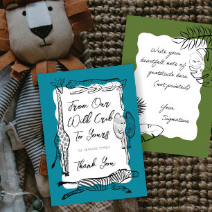 Teal Wild Safari Animals Frame Thank You Card