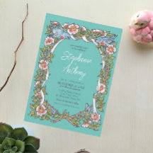 Teal Wildflower Bird Floral Border Boho Wedding