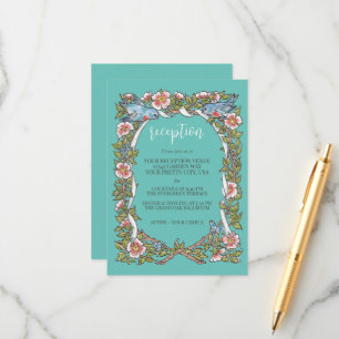 Teal Wildflower Bird Rose Border Wedding Reception Enclosure Card